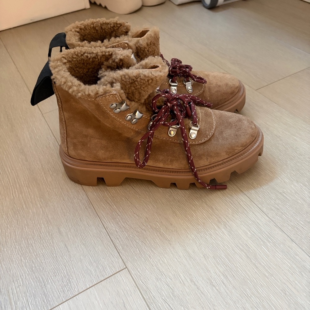 rag & bone Tan Ankle Boots with Burgundy Laces 6